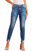 Blue Raw Hem Ankle-length Skinny Jeans - ElectronX Plus