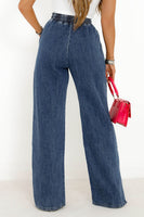 Dark Blue Drawstring Elastic Waist Wide Leg Jeans - ElectronX Plus