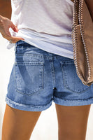 Plaid Patchwork Rolled Hem Denim Shorts - ElectronX Plus