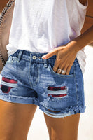 Plaid Patchwork Rolled Hem Denim Shorts - ElectronX Plus