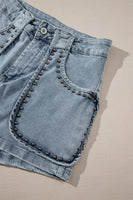 Dusk Blue Studded Acid Wash Jean Shorts - ElectronX Plus