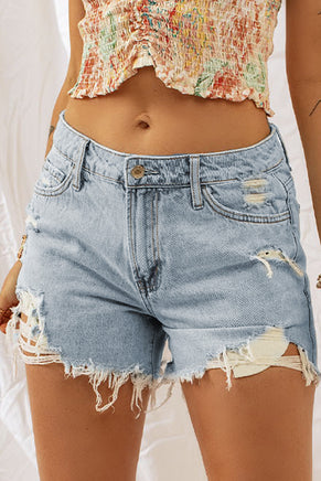 Sky Blue Distressed Light Wash Denim Shorts - ElectronX Plus