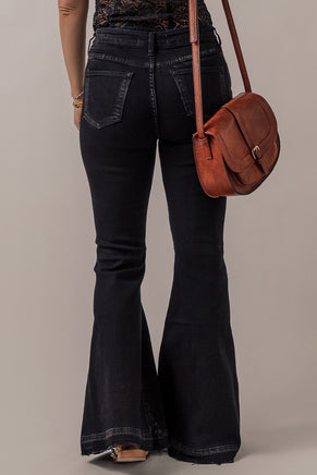 Black High Waist Button Front Flare Jeans - ElectronX Plus