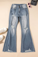 Dusk Blue Vintage Light Wash Ripped Raw Edge Flare Jeans - ElectronX Plus