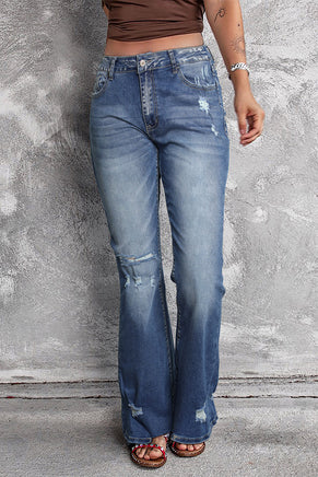 Blue Distressed Flare Jeans - ElectronX Plus