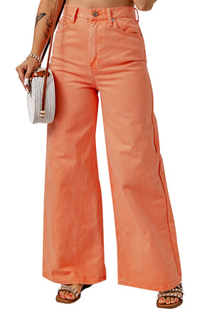 Orange Acid Wash High Waist Wide Leg Jeans - ElectronX Plus