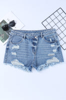 Sky Blue High Rise Crossover Waist Denim Shorts - ElectronX Plus