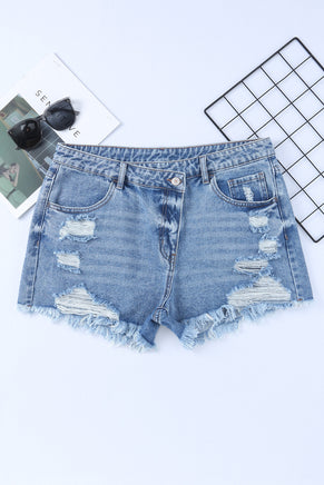 Sky Blue High Rise Crossover Waist Denim Shorts - ElectronX Plus