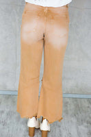 Brown Distressed Hollow-out High Waist Cropped Flare Jeans - ElectronX Plus