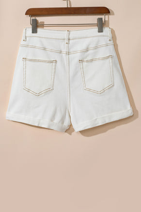 White Asymmetric Waist Design Stylish Denim Shorts - ElectronX Plus