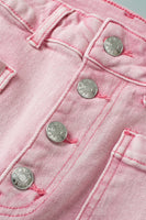 Apricot Pink Multi Buttons Raw Edge Crop Jeans - ElectronX Plus