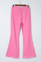 Pink Vintage High Waist Flare Leg Ripped Raw Hem Jeans - ElectronX Plus