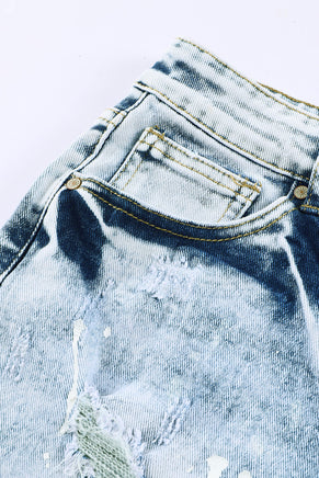 Sky Blue Distressed Bleached Denim Shorts - ElectronX Plus