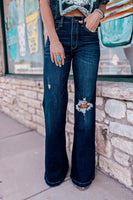 Real Teal High Rise Ripped Bell Bottom Jeans - ElectronX Plus