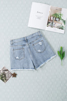 Sky Blue Rhinestone Tassel Distressed Denim Shorts - ElectronX Plus