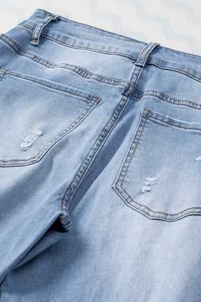 Sky Blue Buttoned Pockets Distressed Jeans - ElectronX Plus