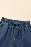 Dark Blue Drawstring Elastic Waist Wide Leg Jeans - ElectronX Plus