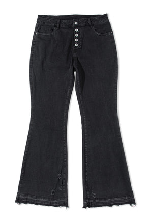 Black High Waist Button Front Flare Jeans - ElectronX Plus