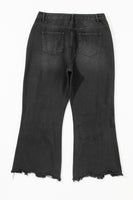 Black Distressed Hollow-out High Waist Cropped Flare Jeans - ElectronX Plus