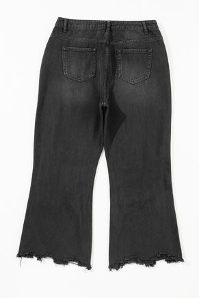 Black Distressed Hollow-out High Waist Cropped Flare Jeans - ElectronX Plus