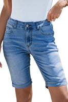 Sky Blue Acid Wash Roll-up Edge Bermuda Short Jeans - ElectronX Plus