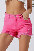 Rose Distressed Slim Fit High Waist Denim Shorts - ElectronX Plus