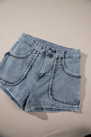 Dusk Blue Studded Acid Wash Jean Shorts - ElectronX Plus