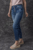 Blue Distressed Button Fly High Waist Skinny Jeans - ElectronX Plus