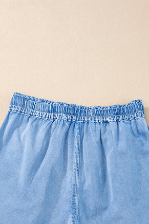 Beau Blue Casual Chambray Drawstring Shorts - ElectronX Plus