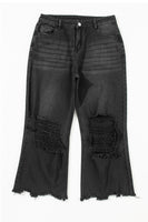 Black Distressed Hollow-out High Waist Cropped Flare Jeans - ElectronX Plus