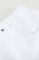 White Plain High Waist Buttons Frayed Cropped Denim Jeans - ElectronX Plus