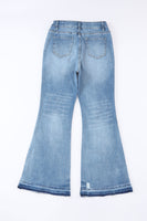 Sky Blue High Waist Buttoned Distressed Flared Jeans - ElectronX Plus