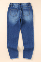 Blue Raw Hem Ankle-length Skinny Jeans - ElectronX Plus