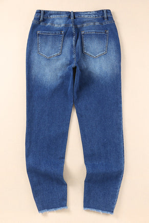 Blue Raw Hem Ankle-length Skinny Jeans - ElectronX Plus