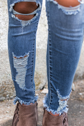 Sky Blue High Waist Distressed Skinny Jeans - ElectronX Plus