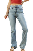 Sky Blue Subtle Ripped Detail Flare Bottom Jeans - ElectronX Plus