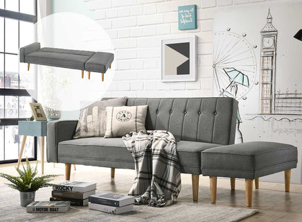 3 Seater Fabric Sofa Bed with Ottoman - Light Grey - ElectronX Plus