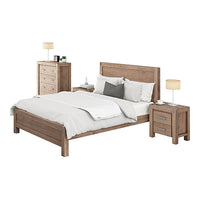 4 Pieces Bedroom Suite in Solid Wood Veneered Acacia Construction Timber Slat Single Size Oak Colour Bed, Bedside Table & Tallboy - ElectronX Plus