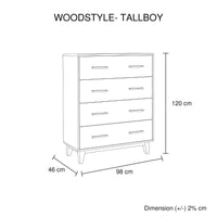 Tallboy with 4 Storage Drawers in Wooden Light Brown Colour - ElectronX Plus